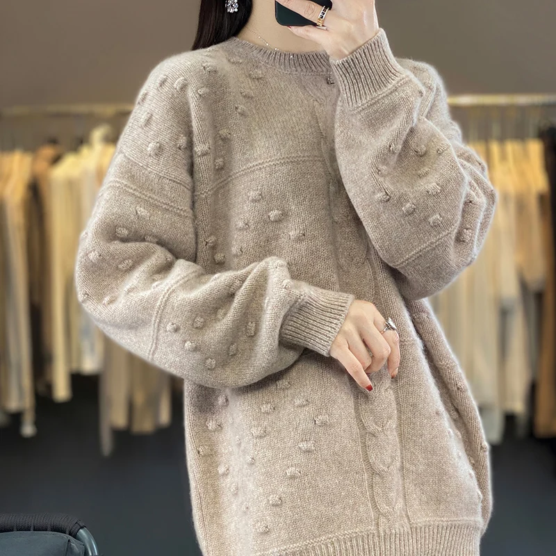 

Autumn Winter 100% Merino Wool O-Neck Sweater Solid Color Cashmere Pullover Long Sleeves Soft Versatile Clothing Top