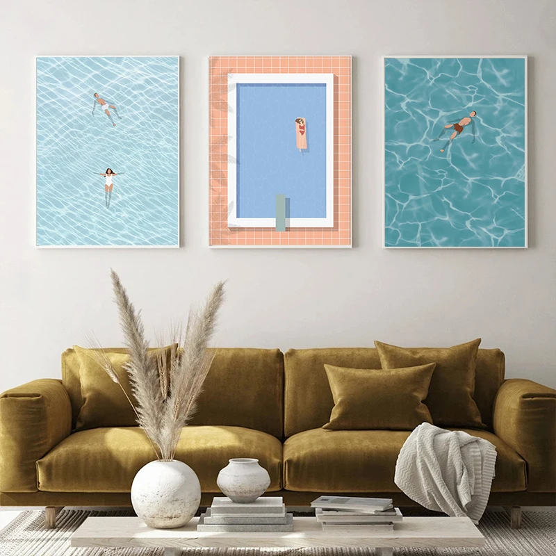 الصيف حمام سباحة جو الحفلات شاطئ المحيط قارب جدار الفن يطبع الشمال المشارك قماش اللوحة صور غرفة المعيشة ديكور