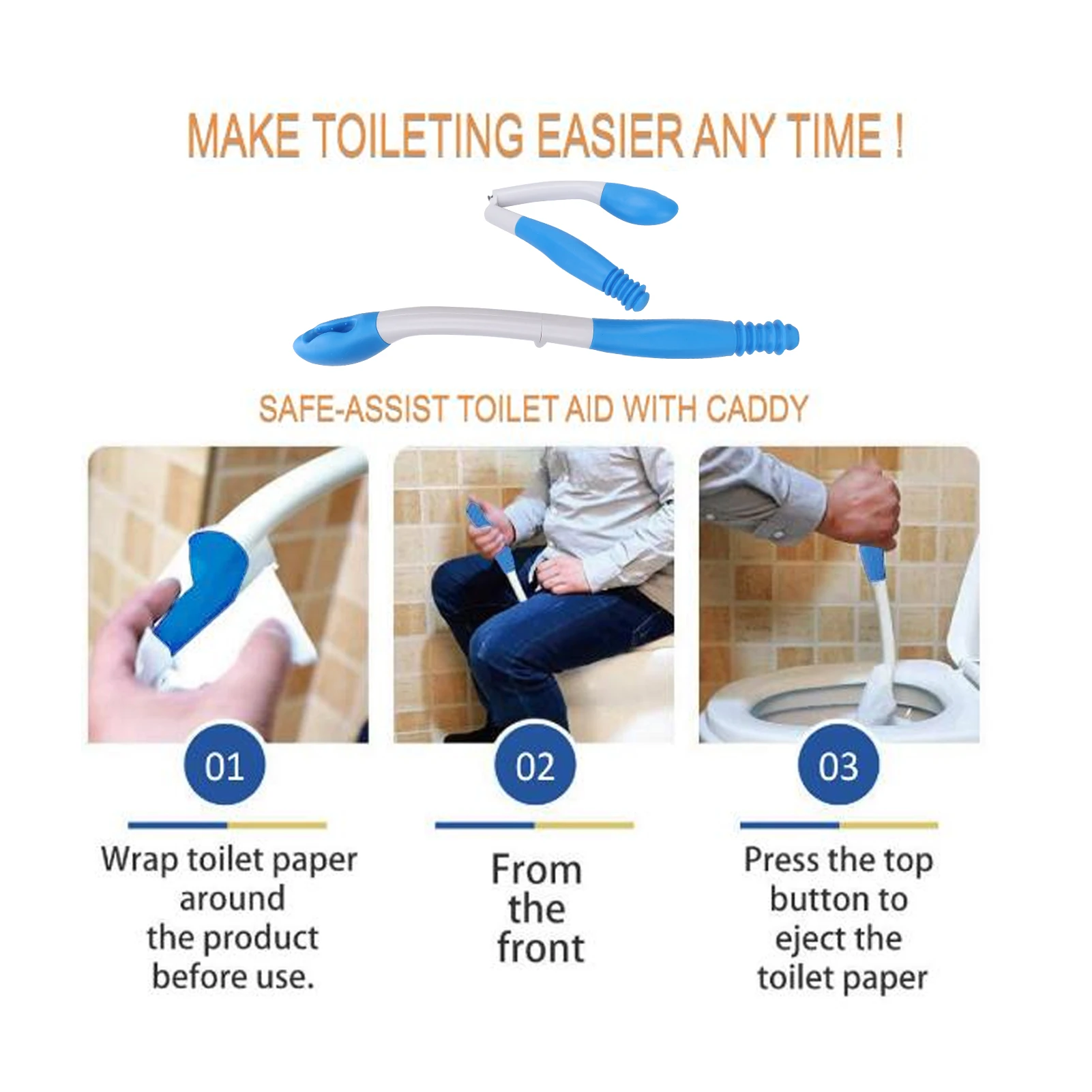 Toilet Aid Wiper Folding Toilet Aid Wiper Long Reach Comfort Tissue Grip Wiper for Limited Mobility Elderly Self Wiping Assist