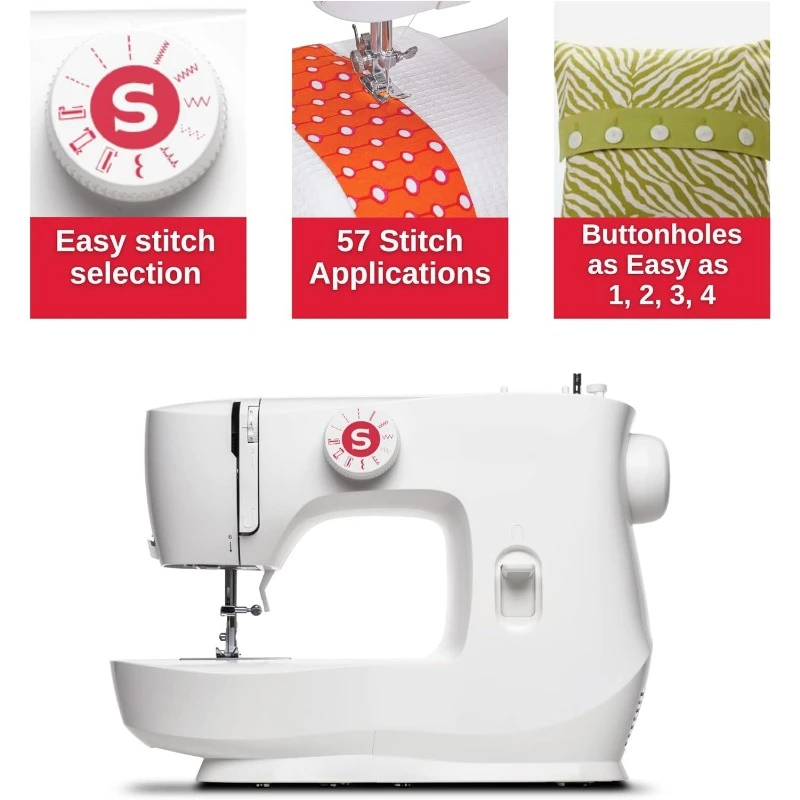 MX60 Lightweight & Portable Sewing Machine with Accessory Kit & Foot Pedal | 57 Stitch Applications,LED Light &1-step Buttonhole