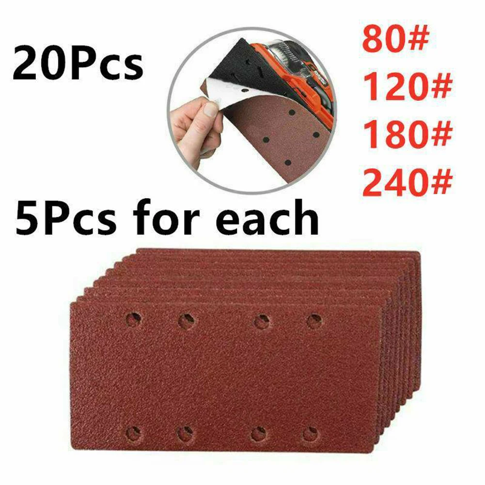For 8 Holes Rectangular Sanding Paper Polishing Tools 20pcs Sandpaper Sanding Sheets 1/3 Punched & Mixed Grits 80/120/180/240