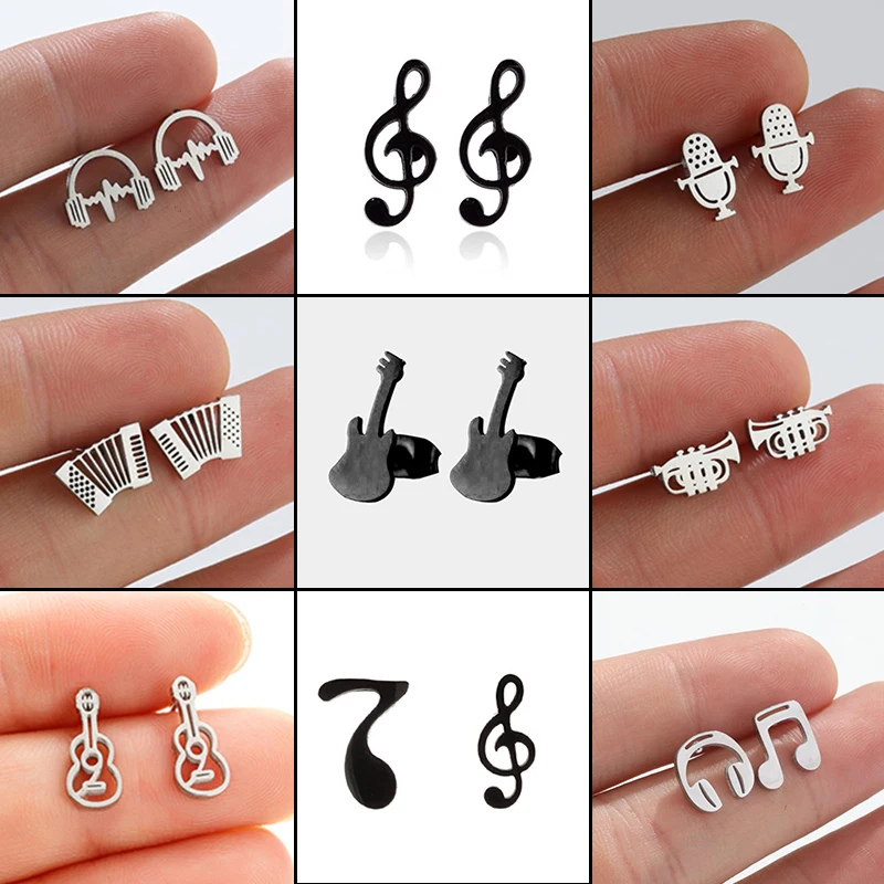 Trendy Stainless Steel Musical Note Earring Multiple Instrument Ear Jewelry Girls Music Banquet Earrings Gifts Accessories