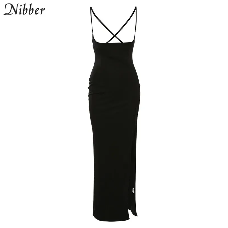 BWQ black sexy camis dresses women party long dress beach vacation new year 2024 spring summer new slim soft stretch fashion