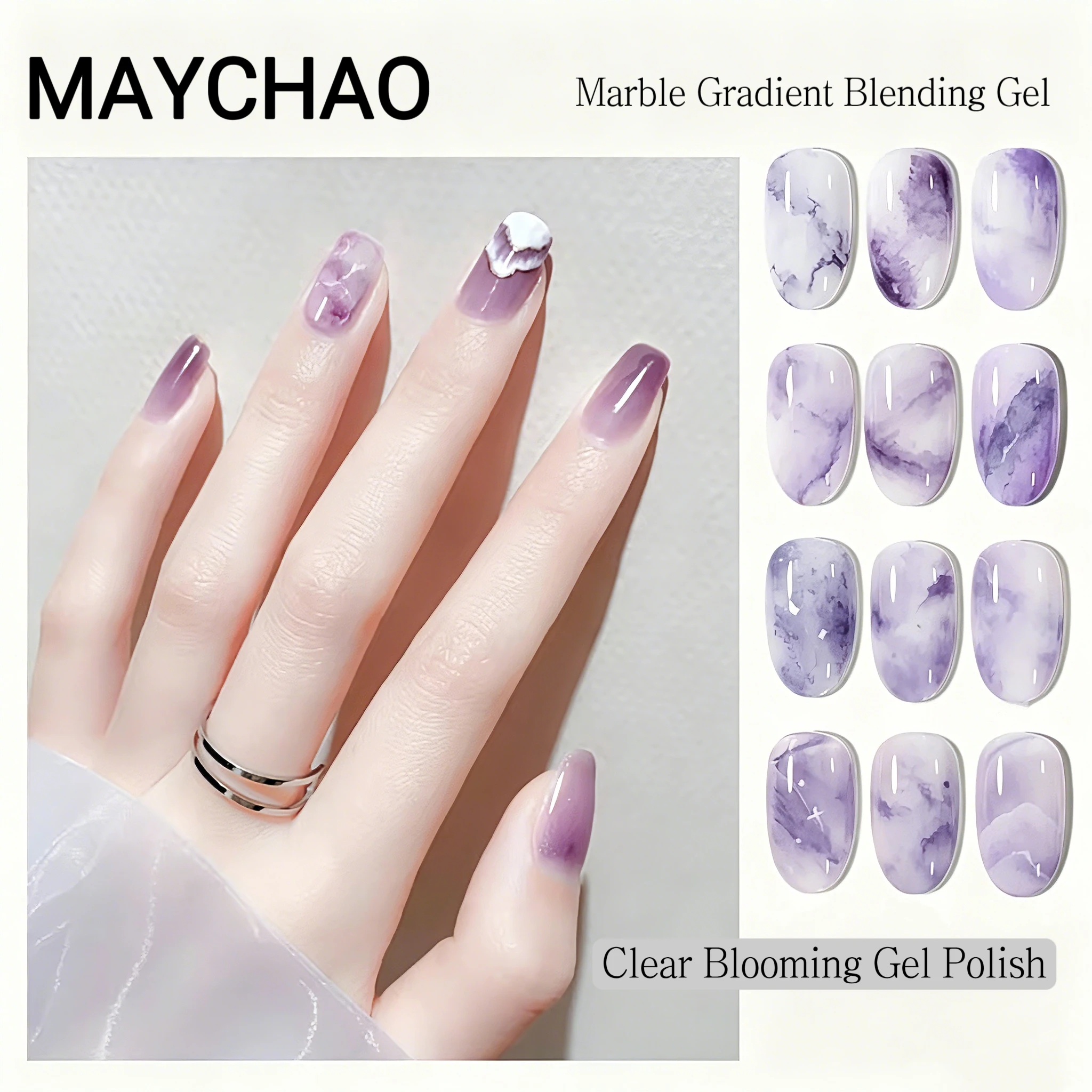 MAYCHAO Clear Blooming Gel Polish Spread Marble Gradient Blending Gel Nails UV Led Soak DIY Nail Art Design Gel