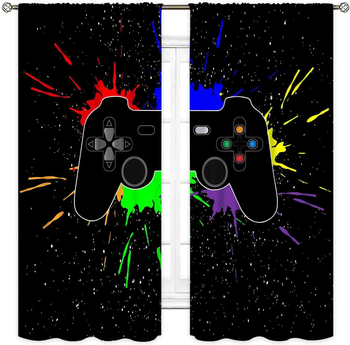Colorful Graffiti Gaming Curtains, Gamepad Curtains  , Modern Gamer Decor for Teens , Perfect for Bedroom Playroom Living Room