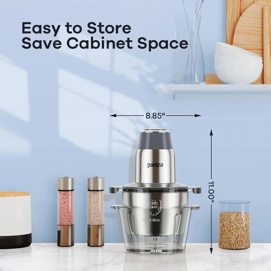 Electric Food Processor with Integrated Meat Grinder and Vegetable Chopper for Home Kitchen Use Features Dual 8Cup Bowls 450W H