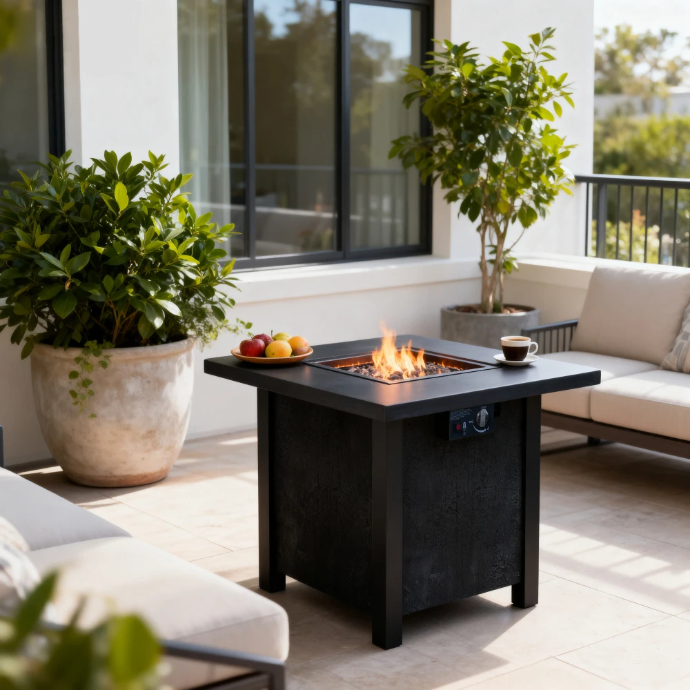 

Стол для костра с пропаном на открытом воздухе, 25 дюймов, 50 кБТУ, высокотемпературная резьба, эко-материал, эффект зерна плетения ротанга