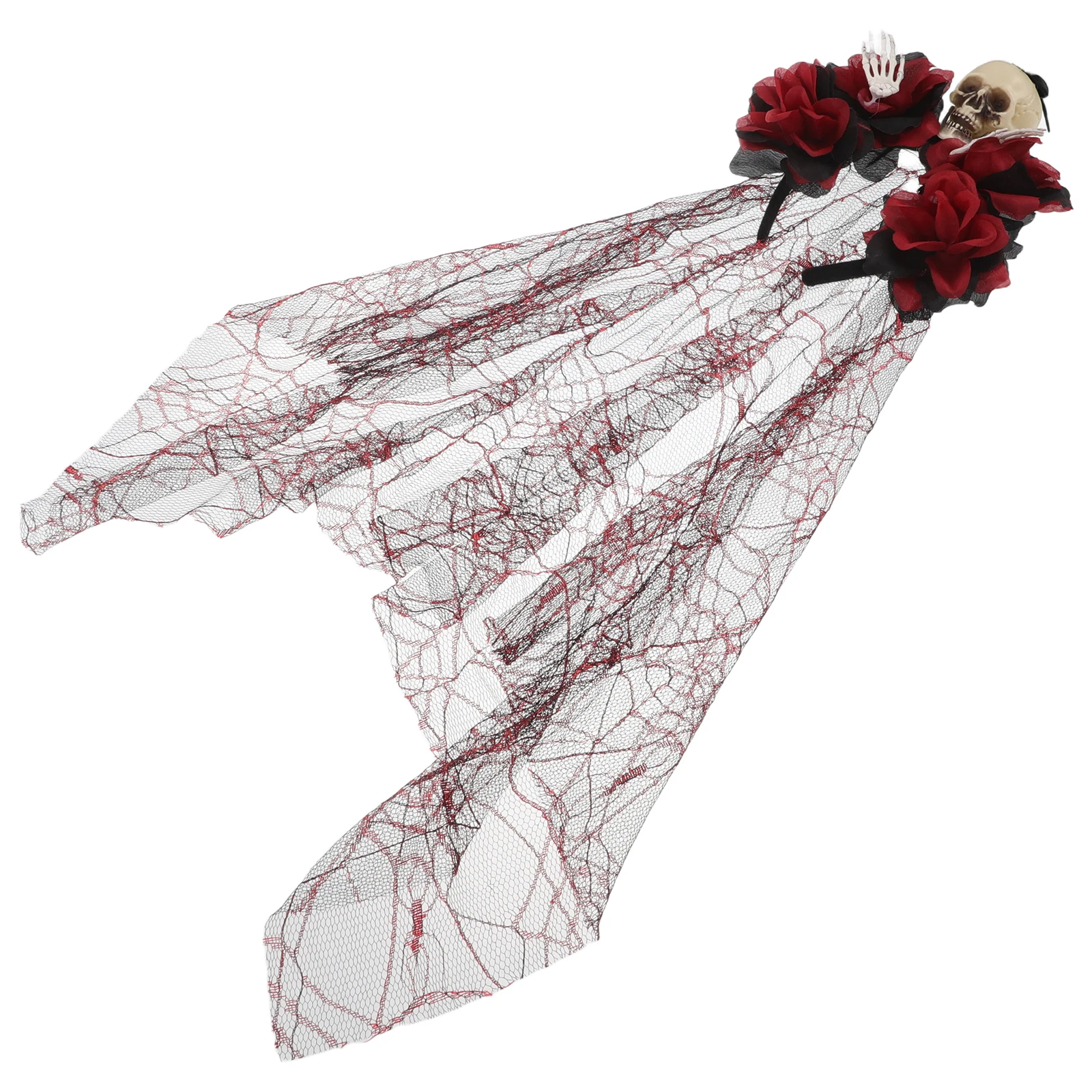 

Skull Hair Accessories Mesh Headb Black Roses Costume Headpiece Halloween Party Women Adult Cosplay Props Lightweight