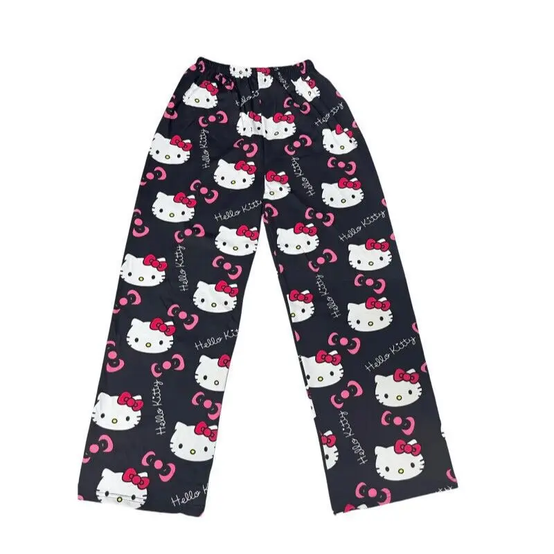 Sanrio-pantalones de pijama finos para hombre y mujer, ropa de algodón, holgada, con dibujos animados, a la moda, para verano