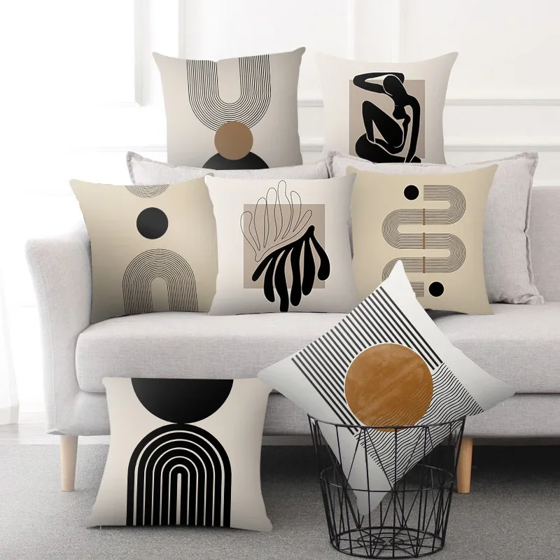 Kreatywny abstrakcyjny wzór linii Poszewka na poduszkę Home Decor Poszewka na poduszkę Sofa Dekoracja Ptak Skóra brzoskwiniowa