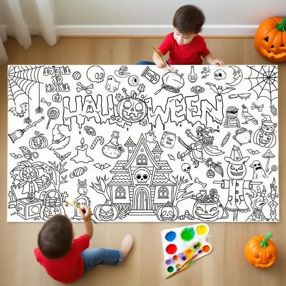Creative Halloween Graffiti Tablecloth Handmade DIY Painting Large Coloring Posters Colorful Cartoon DIY Party Tablecloth Gifts