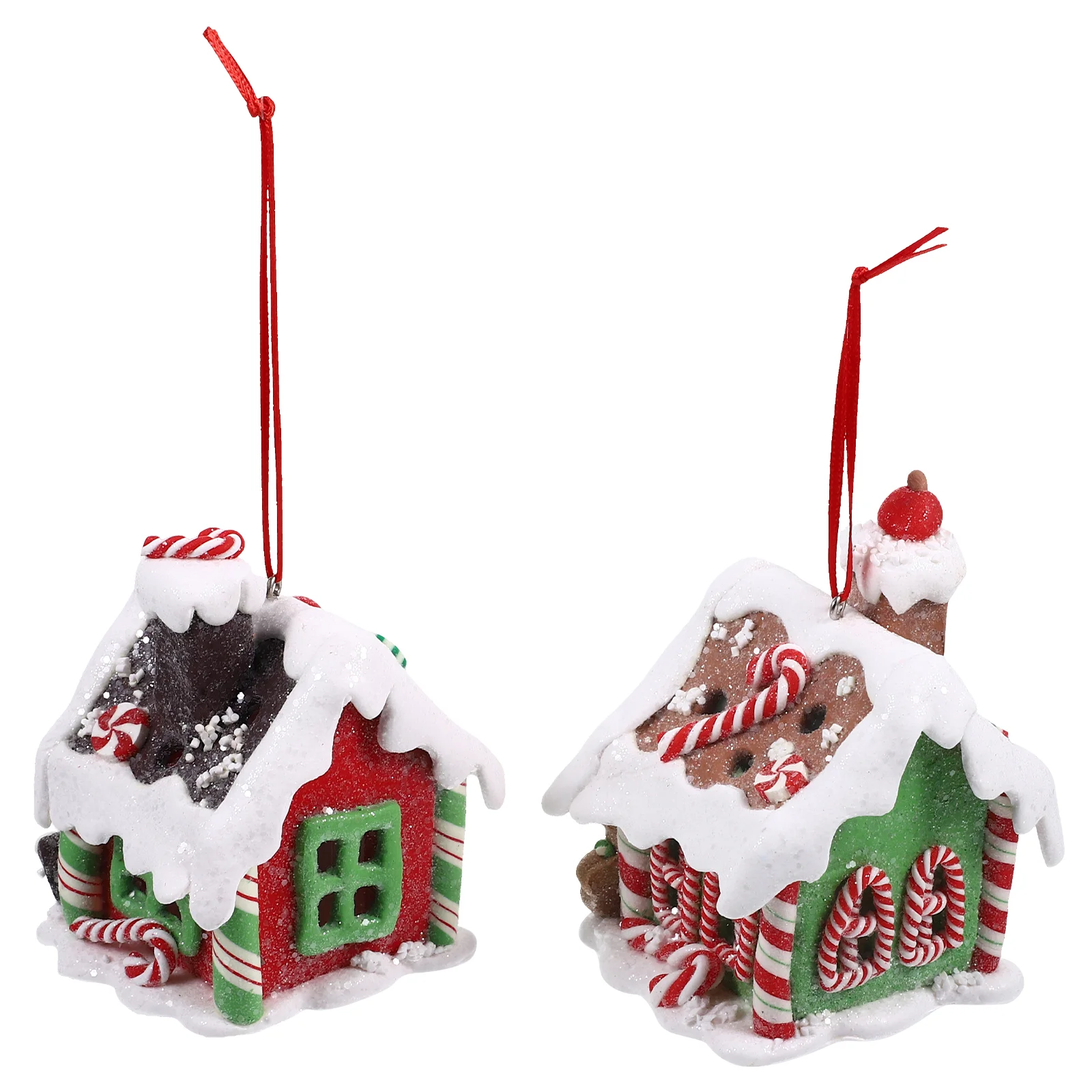 2 Pcs Decorate Christmas Gingerbread House Home Xmas Polymer Clay with Light Lighted Houses