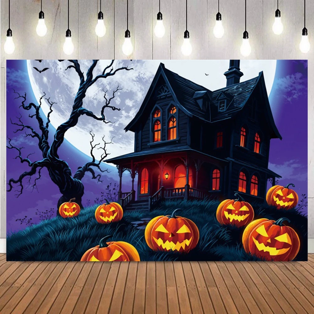 

Halloween Backdrop Horror Night Moon Castle Forest Cemetery Pumpkin Halloween Party Decor Kids Portrait Photography Backgrounds