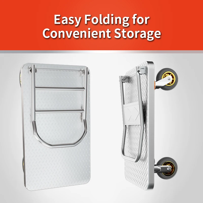 120*70 سنتيمتر 1000 كجم الحمولة الفولاذ المقاوم للصدأ اليد دفع عربة للطي الثقيلة مريحة منصة شاحنة عربة اليد