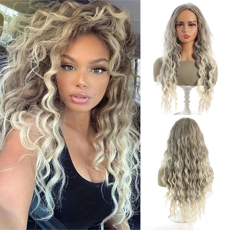 

Женский вьющийся парик, пушистые синтетические волнистые волосы, градиент, светлые волосы, очаровательный парик для вечеринки, парик из химического волокна
