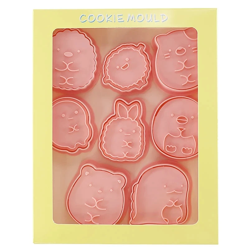 8 pcs/set cortadores de biscoito de plástico 3d bonito dos desenhos animados prensável molde cookie stamp cozinha de cozimento de pastelaria bakeware