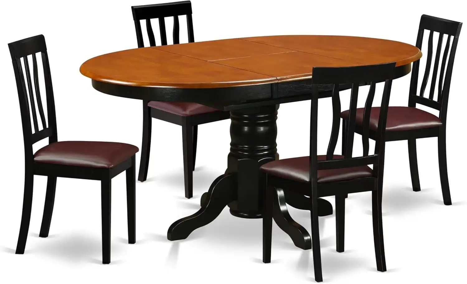 Avat5-Blk-Lc 5 Piece Dining Table Set For 4 Includes An Oval Kitchen Table With Butterfly Leaf And 4 Faux