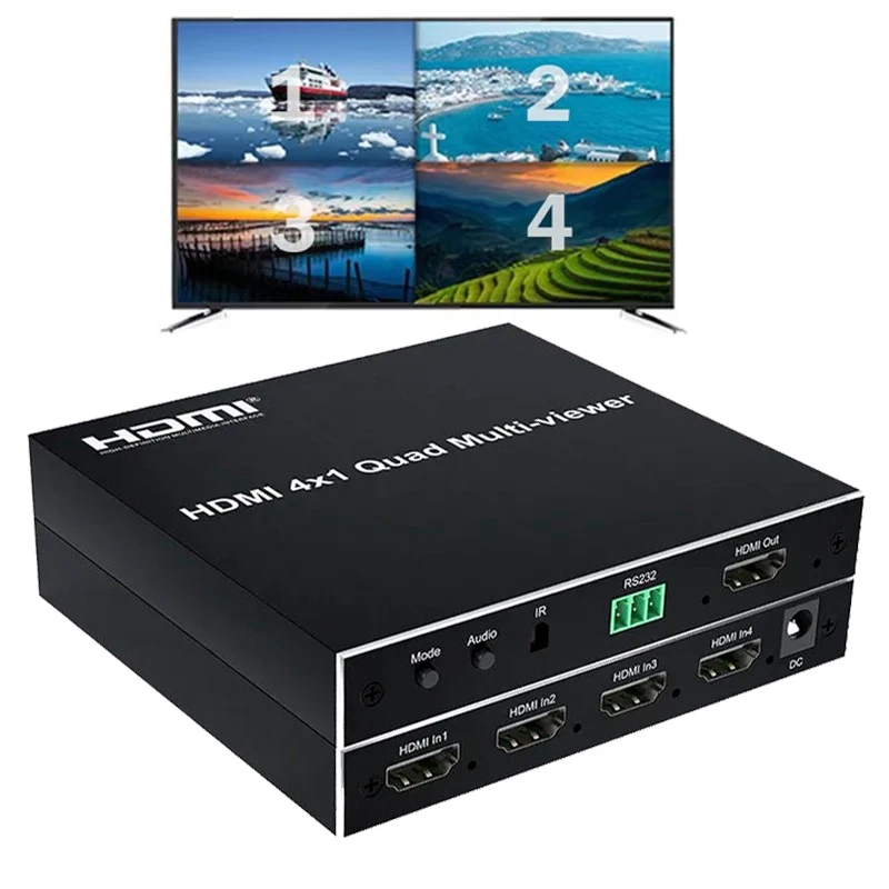 HDMI Quad Multi-Viewer 4 in 1 out HDMI Multi Viewer Switcher 4x1 with 6 display Modes for Security Camera/Gaming Consoles/TV/PC