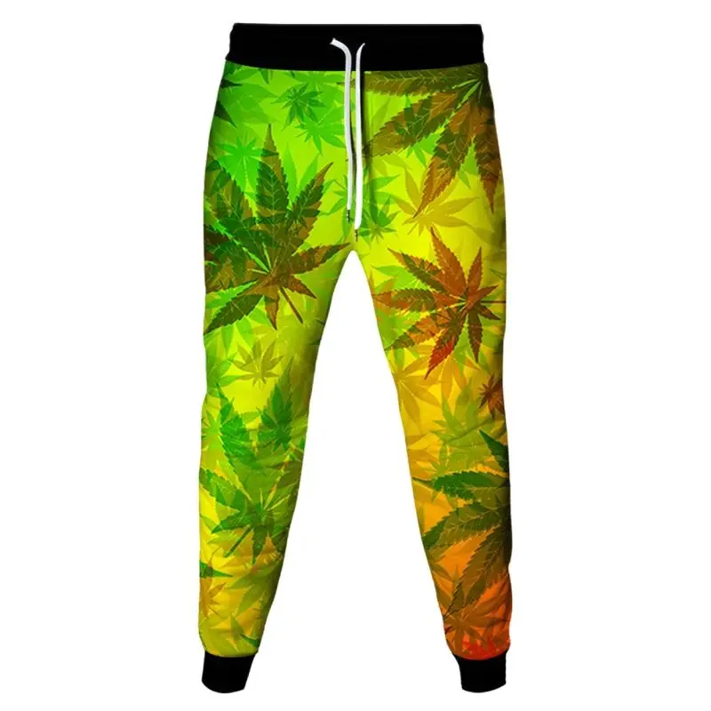 Men Outdoor Casual Streetwear Pants Weed Flower Feather Leaf Print Women Fashion Jogging Trousers Party Clothes Sweatpants S-6XL