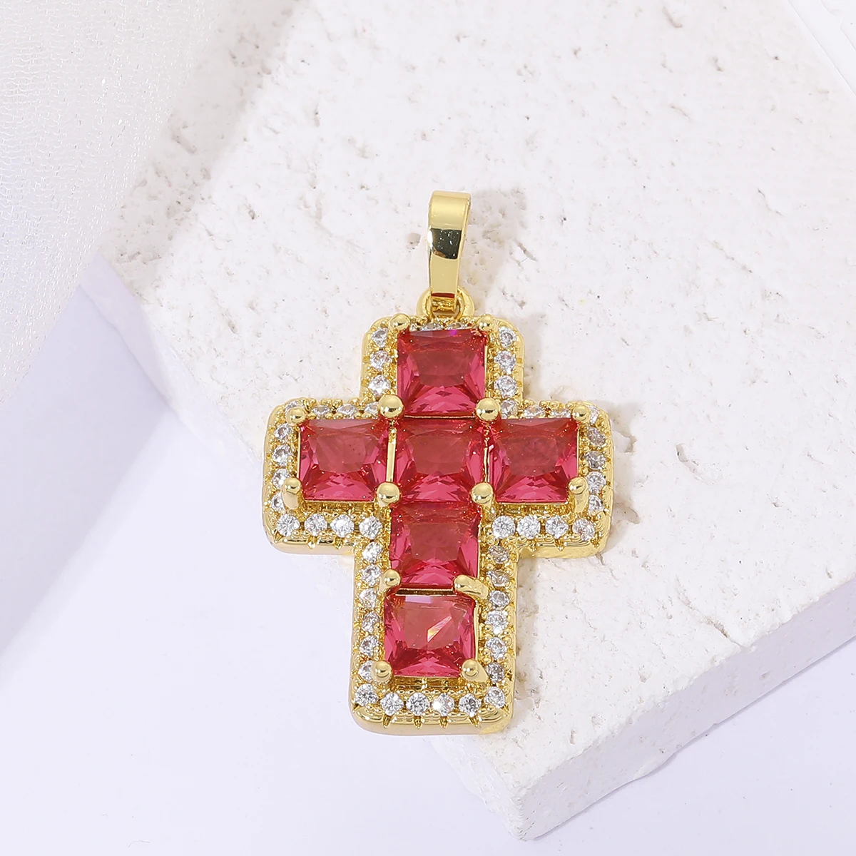 Women Christian Cross Charms for Jewelry Making Zirconia 18k Real Gold Plated Diy Pendants Religious Believer Crosses Talisman