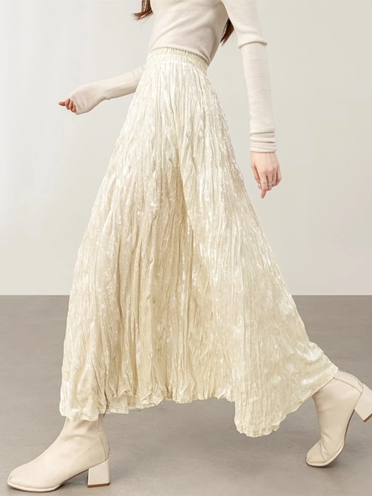 SENTUBILA Women's Long Skirts For Woman Solid Elastic Waistband Loose-fit A-line Skirts 2025 Autumn Elegant Long Skirt 153QG3460