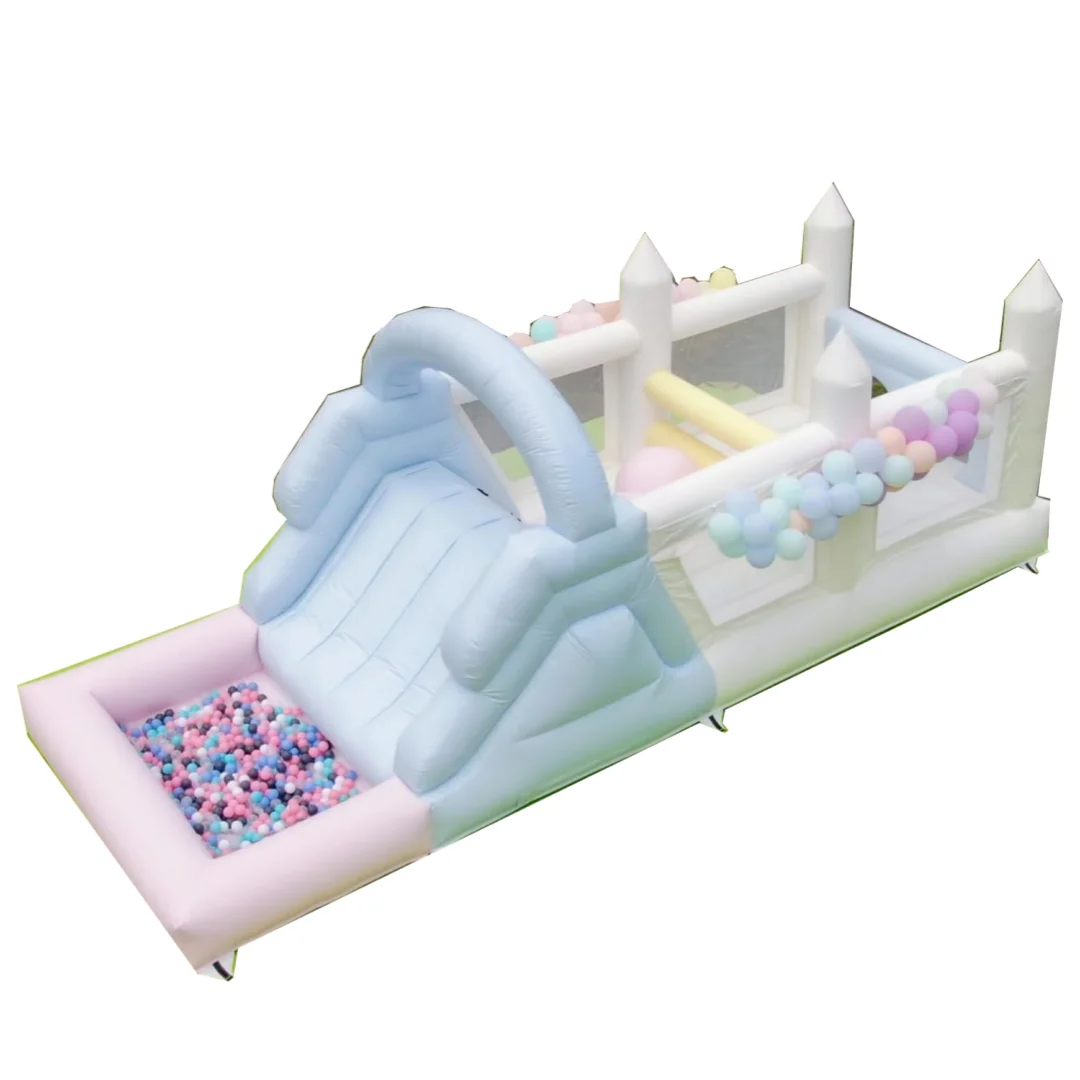 8x2.6x2.8m Popular White Pastel Pink Bounce Inflatable Obstacle Course Inflatable Castle for Parties and Events