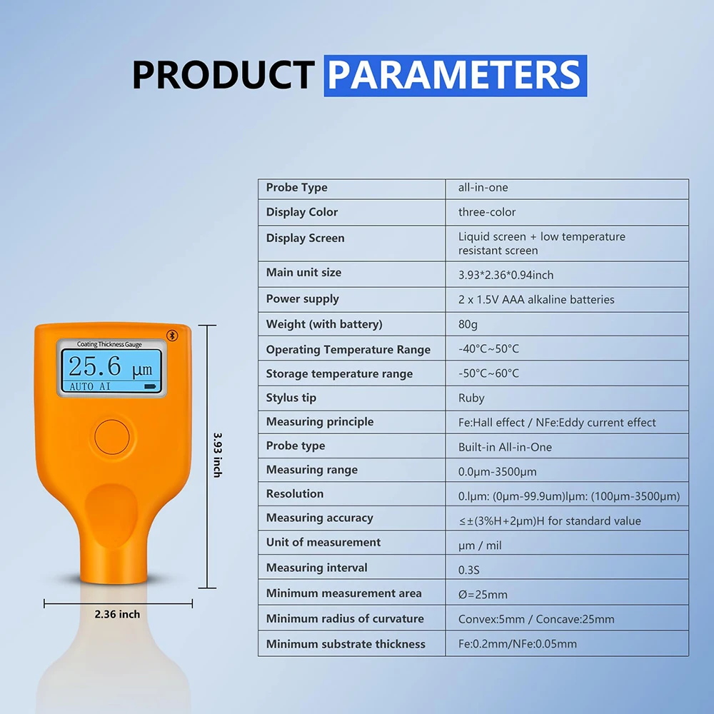 LS236 Magnetic Car Paint Film Inspection Coating Thickness Gauge Tester Meter Mesurement Instruments Measuring Device