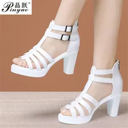 8cm 10cm Open Toe Platform Sandals Women Chunky Heel Gladiator Shoes T-tied Thick Waterproof Nightclub Party High Heels