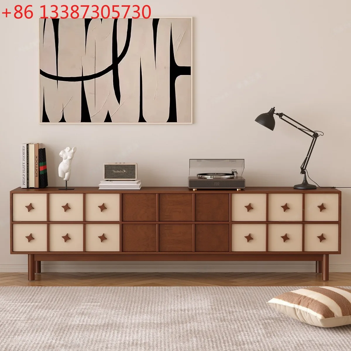 

Тумба под телевизор из массива дерева в средневековом стиле, для небольшой квартиры, с функцией хранения