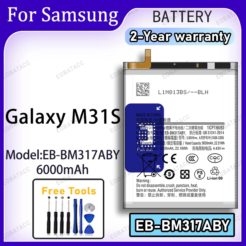6000mAh EB-BM317ABY Replacement Battery for Samsung Galaxy M31S with Repair Tools Kit