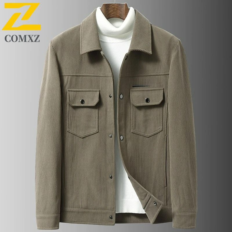 

COMXZ Premium Corduroy Jacket Men New Vintage Casual Snow Ski Thickened Coat Fashionable Versatile Windproof Winter Outerwear