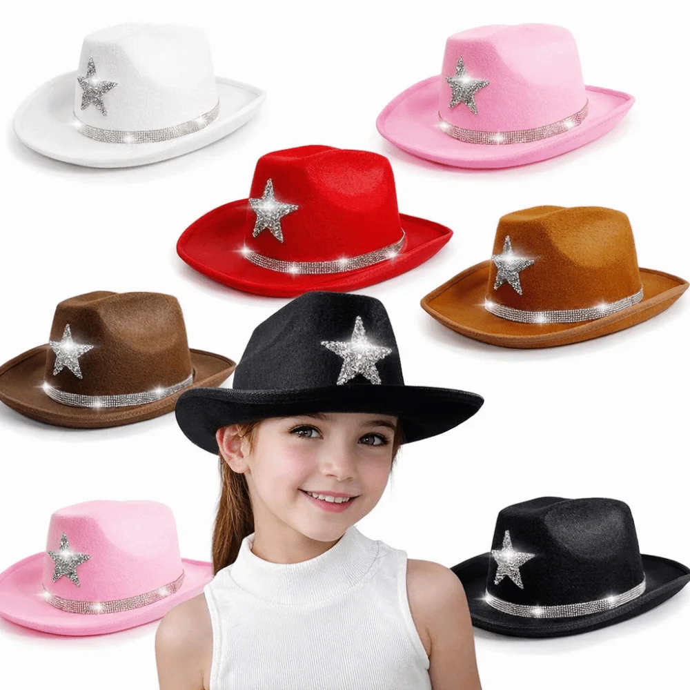 

Rhinestone Western Hat Sparkly Star Felt Material Cowboy Hat Wide Brim Comfortable Fit Cowgirl Hat For Dress-Up Party Festival