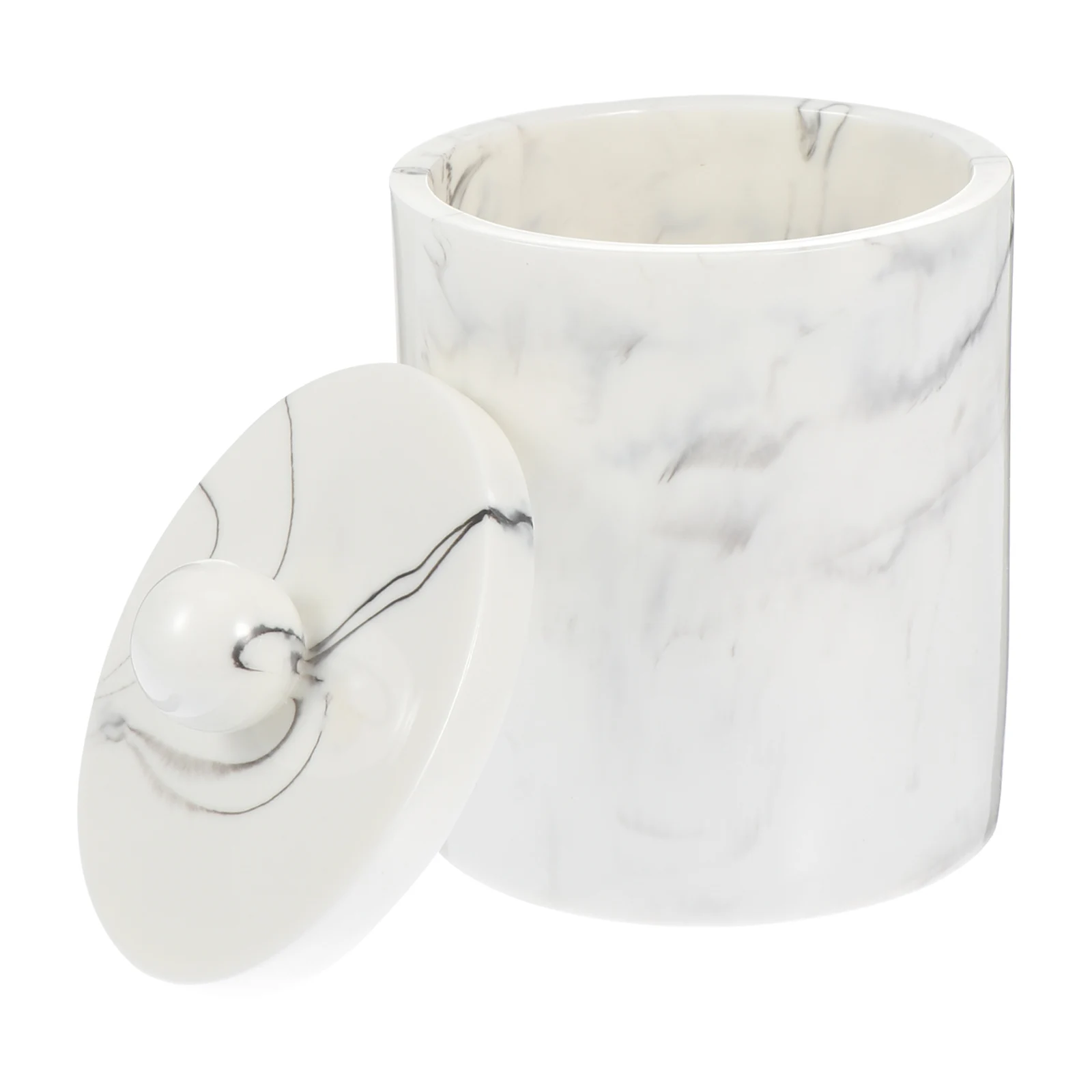 

Cotton Swab Storage Box Toothpick Organizing Box White Marble Pattern Dust Resin Container Round Holder
