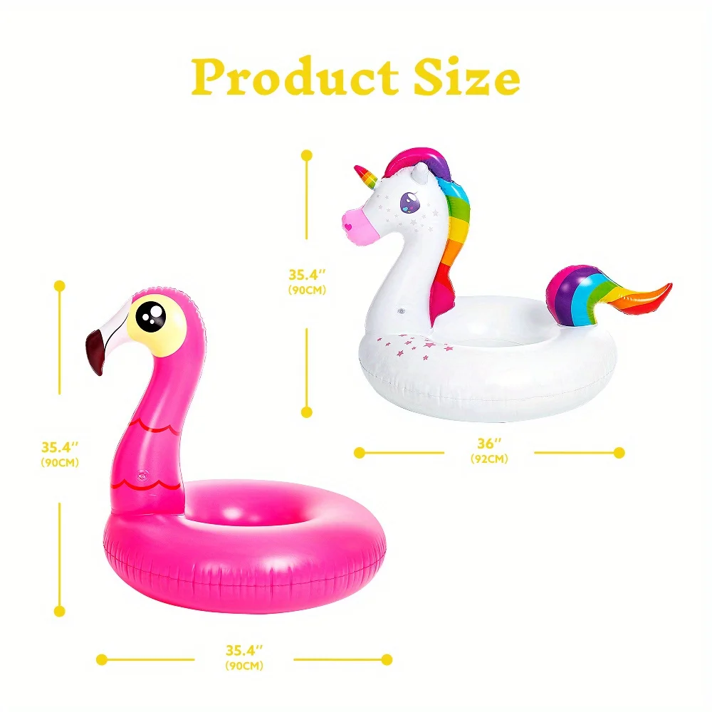 Joyfy 2er-Pack Flamingo Einhorn Pool-Schwimmtiere Aufblasbare Schwimmreifen Spielzeug Sommerurlaub Party-Spielzeug für Kinder