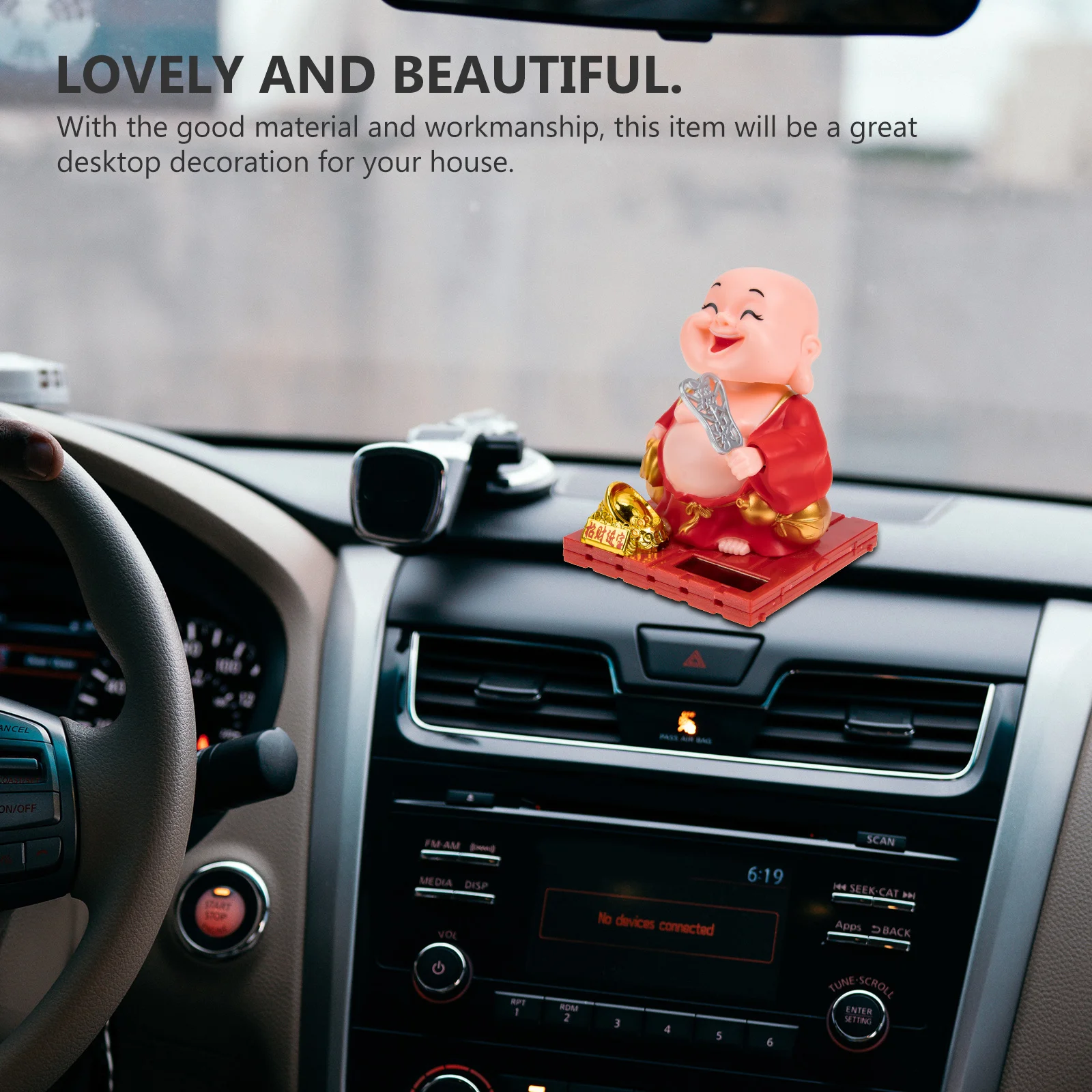 

Solar Power Maitreya Buddha Nod Head Sculpture Desktop Car Ornament Home Decoration Chinese Style Buddhist Art