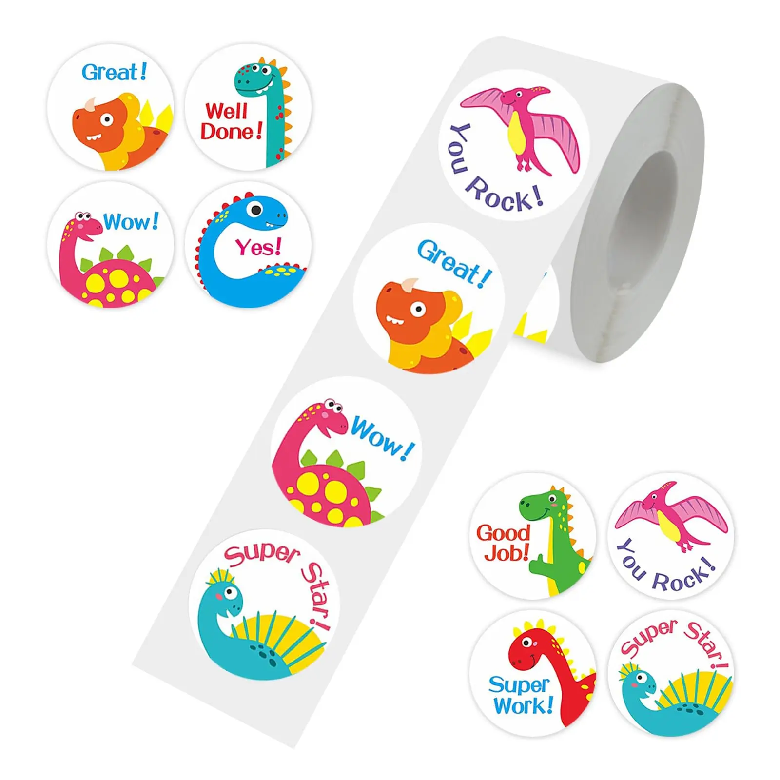 

500Pcs Large Cartoon Dinosaur Stickers for Kids Reward 1.5" Cute Dinosaur Stickers Roll 8 Designs, Round Animal Stickers Student