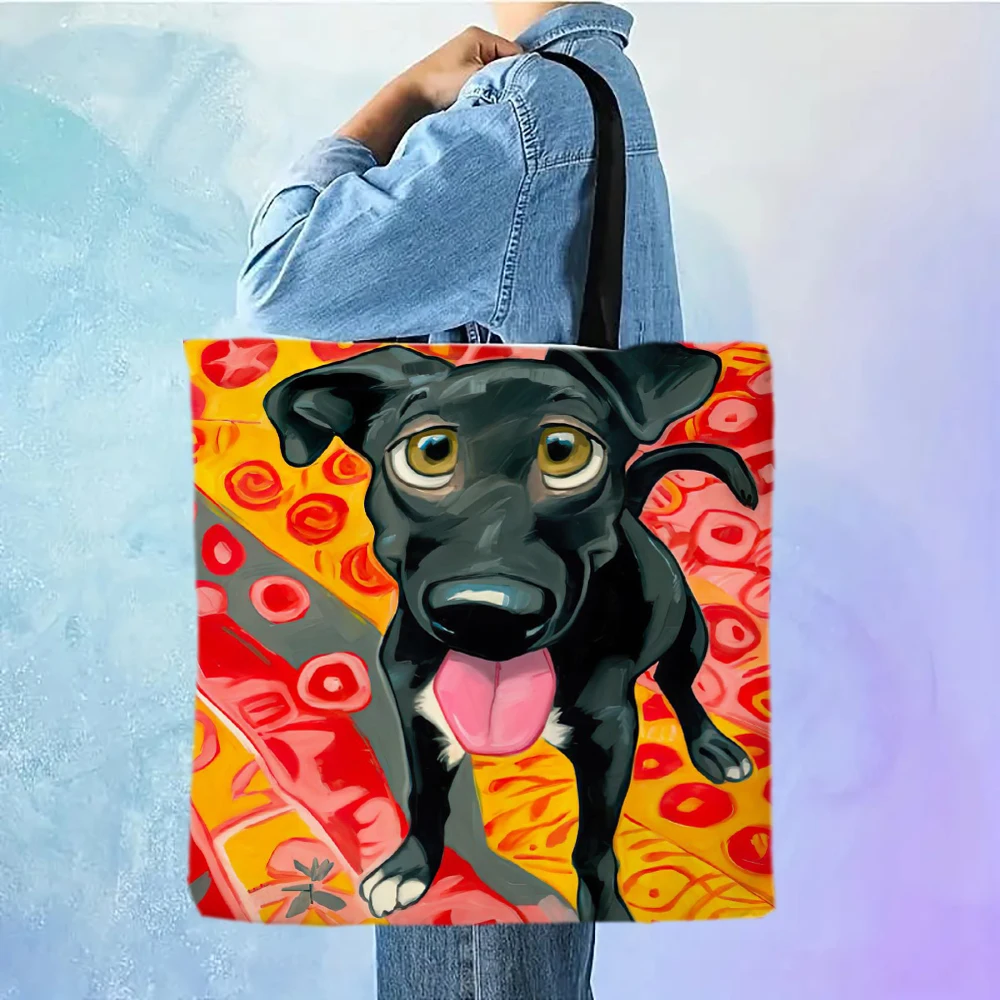 حقيبة كتف ذات سعة كبيرة بنمط حيوان، حقيبة يد مطبوعة على شكل كلب لطيف، حقيبة يد نسائية كاجوال، حقيبة تسوق لمدرسة العمل