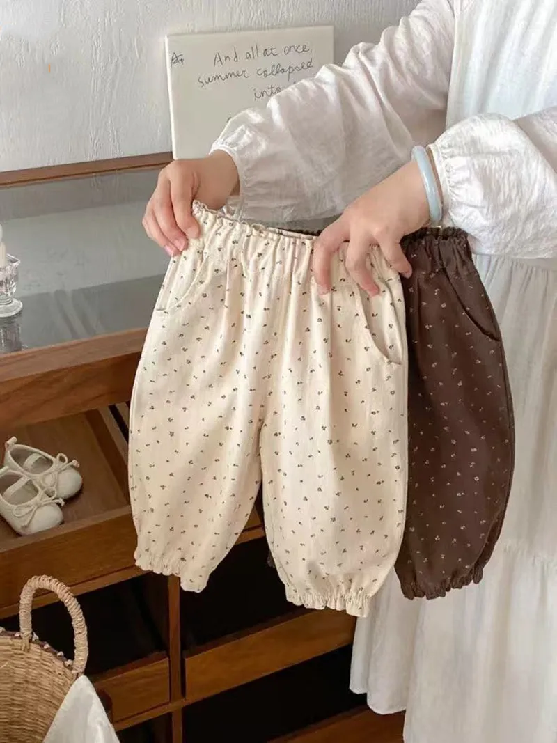 Baby Girl Pants Spring and Autumn Baby Western Style Trousers Children's Outdoor Floral Pants Fashionable Lantern Pants