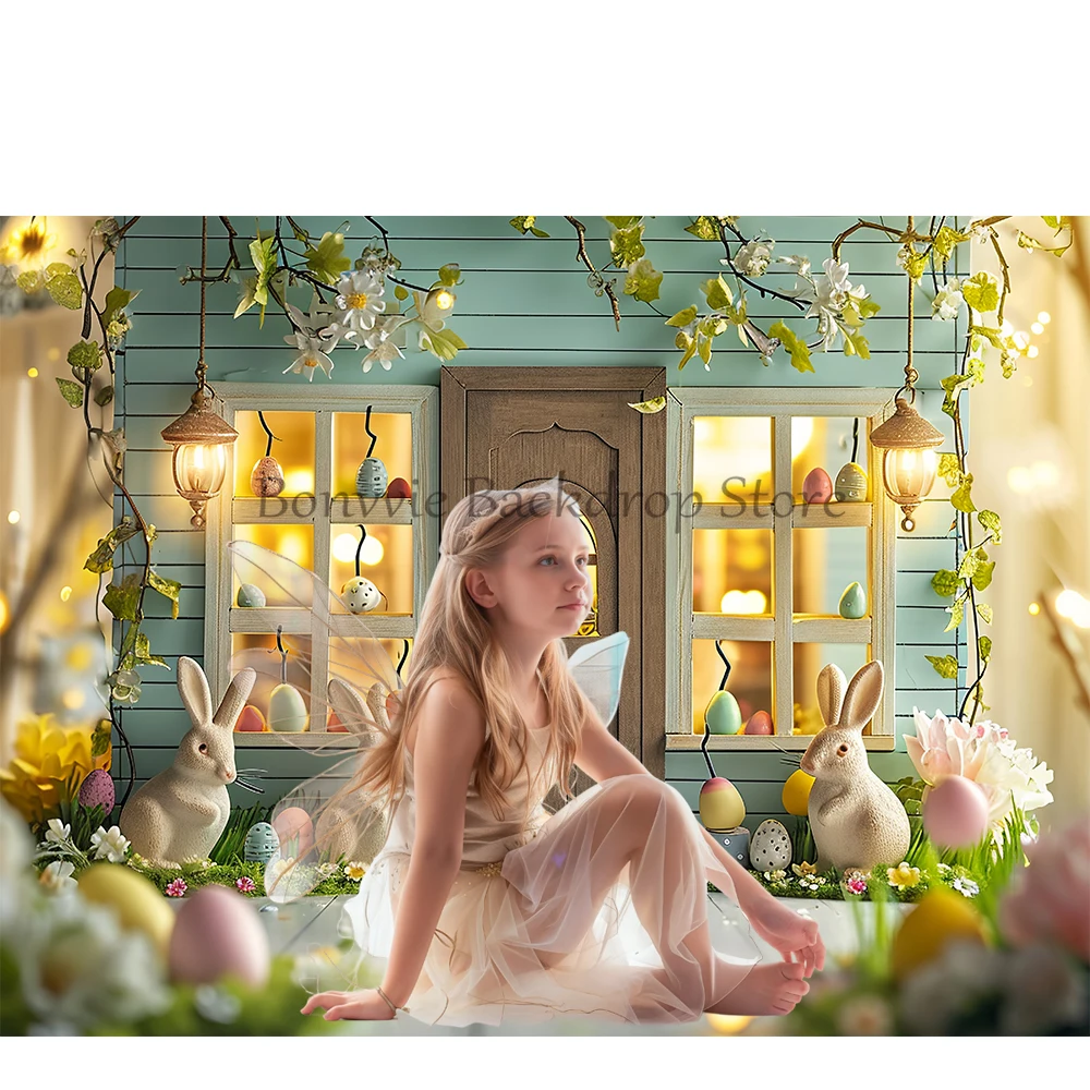 Bonvvie Spring Easter Backdrop Photography kids Portrait Newborn Shower Background Wooden Door Flower Egg Decor Photo Studio