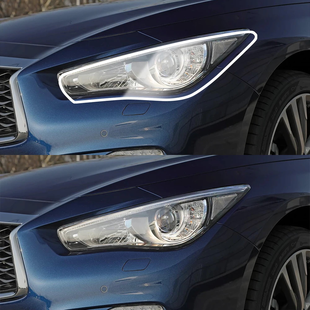 

For Infiniti Q50 Q60 Q70 TPU Car Headlight Protective Film Smoke Black Gloss Pre-Cut PPF Anti-Scratch Vinyl Wrap Cover Kit
