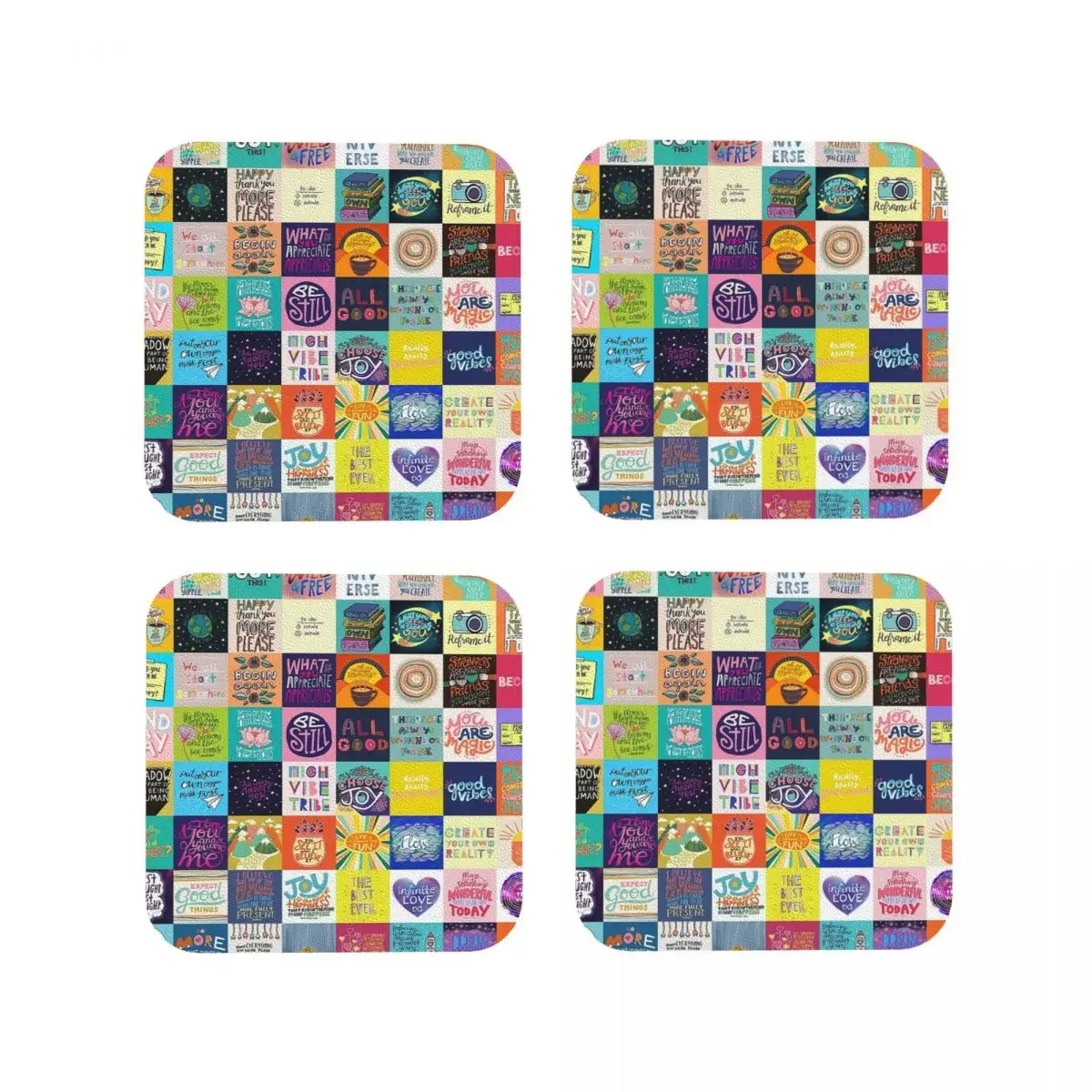 Positivity Patchwork Coasters Coffee Mats Set of 4 Placemats Mug Tableware Decoration & Accessories Pads for Home Kitchen Dining