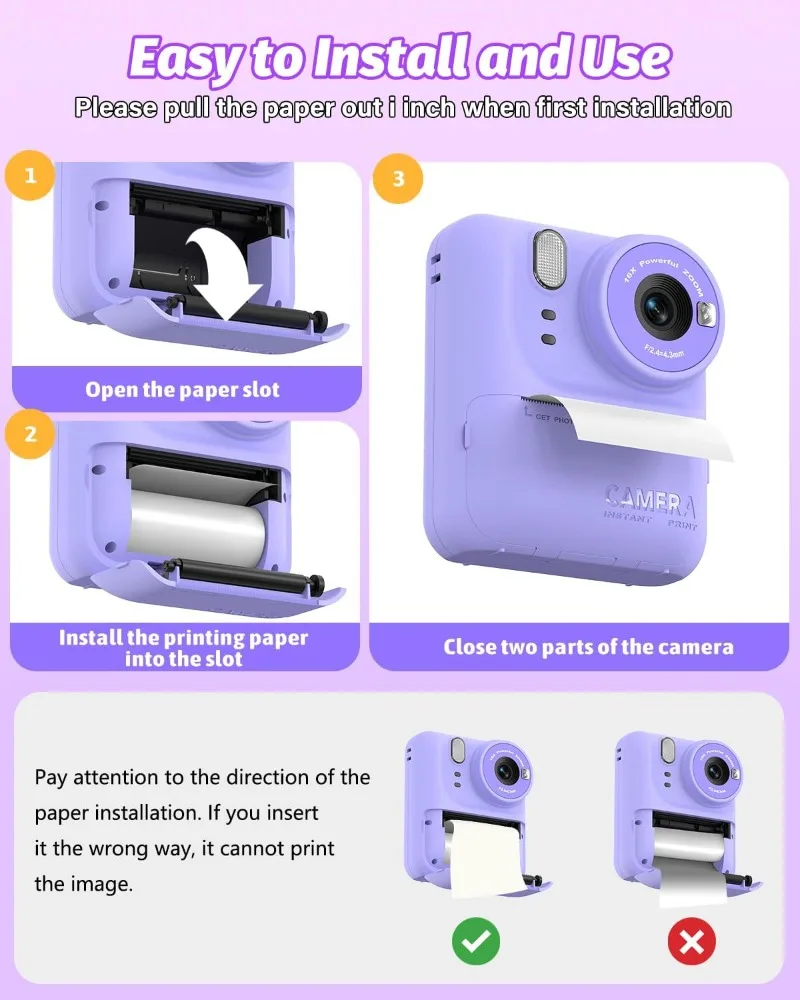 Kindercamera Instant Print Photo, draagbaar thermisch printen Cameraspeelgoed met HD digitale video, voor studentencreativiteit en leren