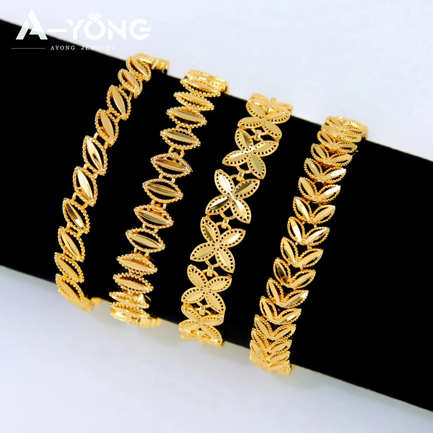 Dubai Elegant Bracelet 21k Gold Plated Arabic Islamic Fashion Lucky Bracelets Nigeria Women Bridal Wedding Party Jewelry