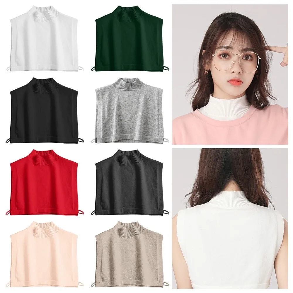 

Elegant Winter Sweater False Collar Solid Color Half-Shirt Style Stand Collar Warm Adjustable Blouse Top
