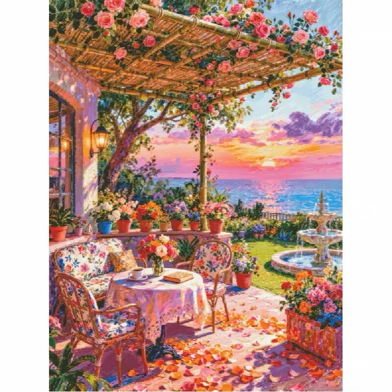 

ZZ8661- Sunset Afternoon Tea 14CT 16CT 18CT Stamped Canvas Cross Stitch DIY Set Needlework Embroidery 153 Colors