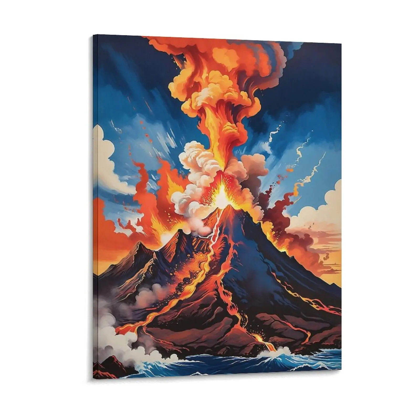 Retro Sunset Volcano Eruption Poster Canvas Painting Classic Cave Printing Kitchen Create Framed Wall Paintings