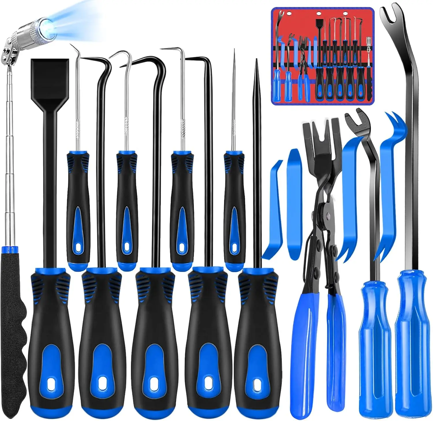 

17 Pcs Hook and Pick Set Auto Trim Removal Tool Kit Clip Plier Remover Tool Scraper Telescoping Magnetic Tool Automotive Repair
