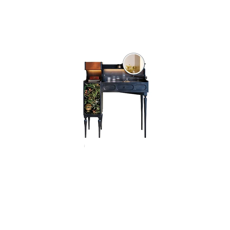 

Small apartment master bedroom black solid wood dresser medieval storage makeup table