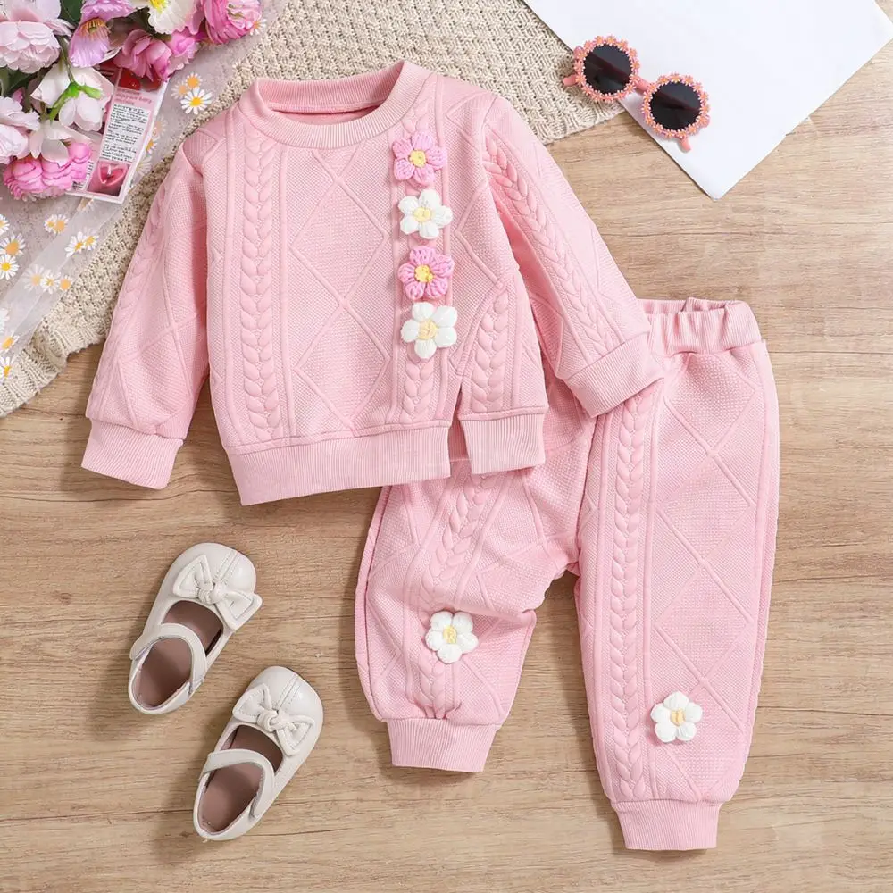Kids Fashion Floral Outfit Autumn Winter Toddler Girl Sweatshirt And Pants Set Casual Sporty Childrens Clothing