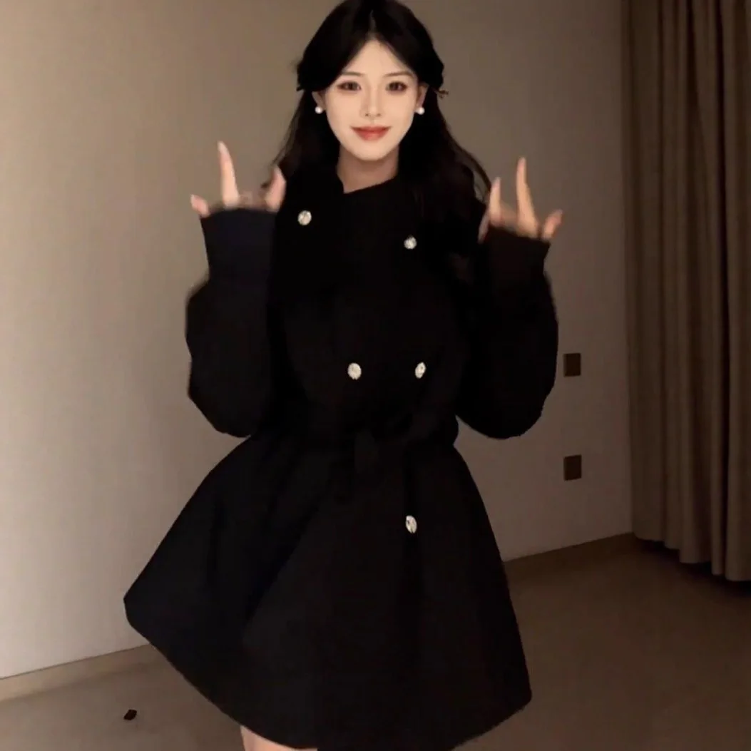 Autumn Winter Plus Size Hepburn Wool Coat Women's Slimming Elegant Overcoat